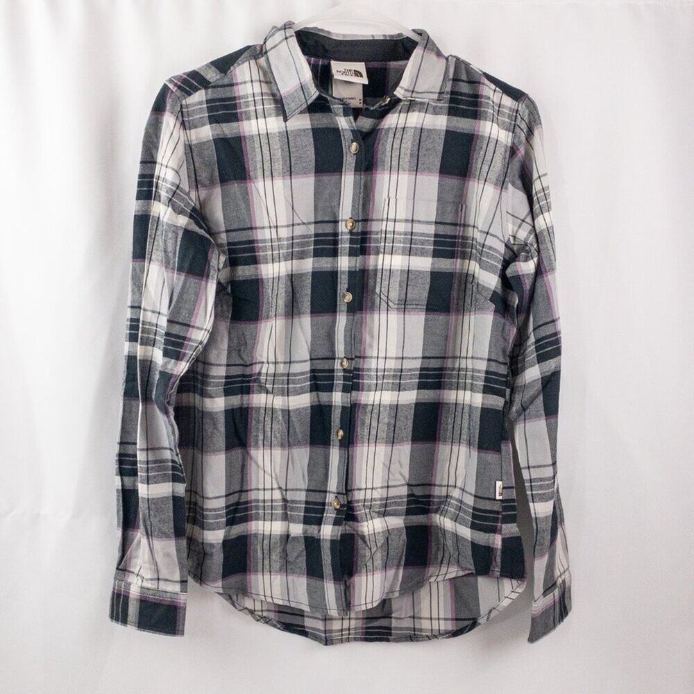 The North Face Berkeley Gray Plaid Organic Cotton Flannel Shirt Womens Medium